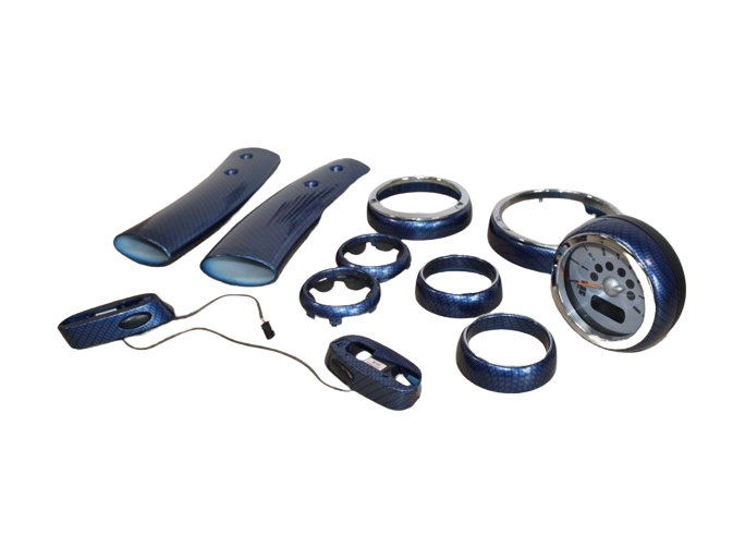 Decorative trim for speedometer, steering wheel, etc. in blue carbon fibre + rev counter for MINI R50-R53 - Image 2