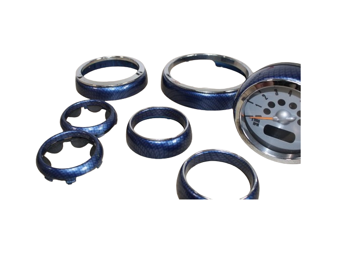Decorative trim for speedometer, steering wheel, etc. in blue carbon fibre + rev counter for MINI R50-R53 - Image 4