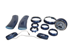 Decorative trim for speedometer, steering wheel, etc. in blue carbon fibre + rev counter for MINI R50-R53