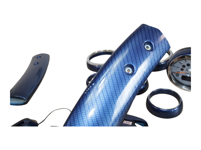 Decorative trim for speedometer, steering wheel, etc. in blue carbon fibre + rev counter for MINI R50-R53 - Image 3